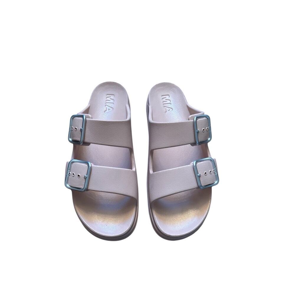 MIA Womens 9 Pink Blush Double Buckle Chunky Platform Flats Slides Sandals Shoes